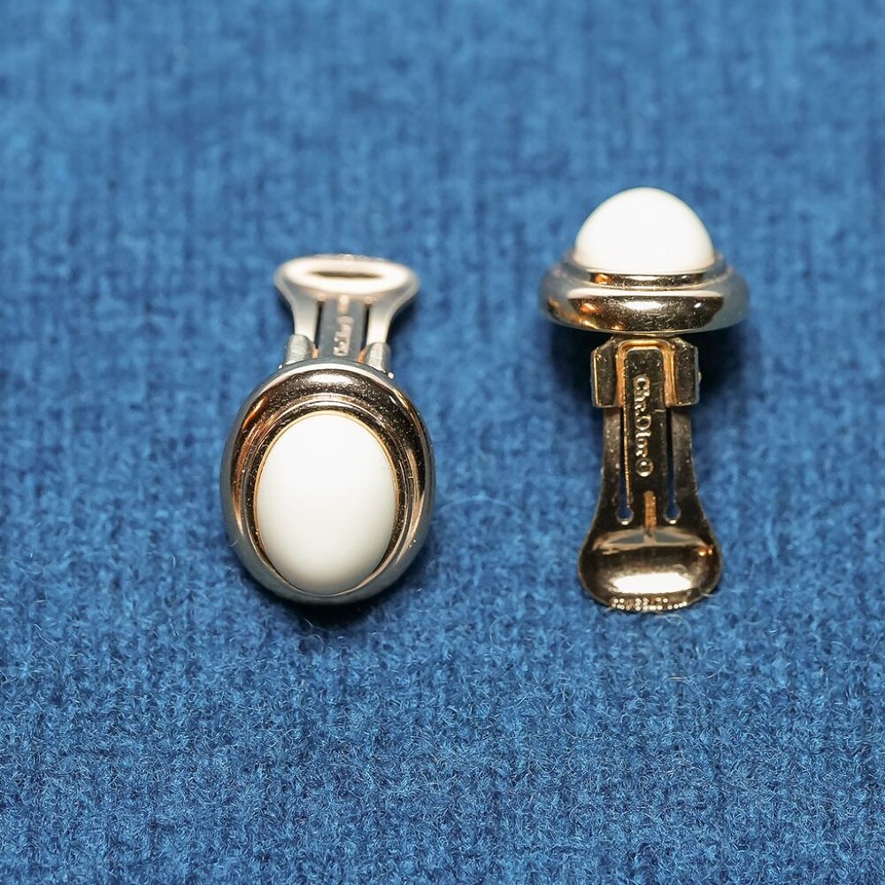 Vintage Christian Dior Clip-On Earrings – Oval Faux Pearl & Gold-Tone Glamour